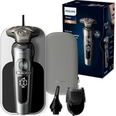 Philips Razor S9000 Prestige Wet and Dry Razor for Men with SkinIQ Technology, Qi Charging Pad, Cleaning Station, Beard Styler & Nose Hair Trimmer (Model SP9871/22)