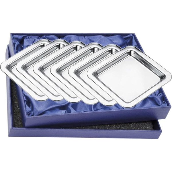 SILBERKANNE Exclusive Glass Plate Tray Set of 6 12.5 x 12.5 cm Can be Used on Many Sides Premium Silver Plated Elegant Silver-Plated Ready to Give as a Gift with Gift Packaging