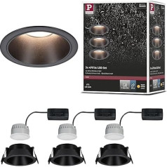 Paulmann 94869 LED Recessed Light 3-Step-Dim Cole Basic Set of 3 IP44 Round 88 mm Coin 3 x 6 W 3 x 470 lm 230 V 2700 K Black