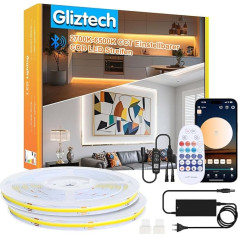 20 m COB LED Strip, 3000 K - 6500 K Dimmable Warm White to Cool White Ultra Bright COB Strip, Under-Unit Light Kitchen LED with Remote Control & Smart BT App Control LED Strip for Bedroom, Living Room