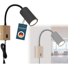 bmf-versand® Socket Lamp with Switch - Wall Light Indoor Children's Room with Plug and Cable - Plug Light Black Wall Lamp Bedroom for Socket Wood Look - Reading Lamp Wall Mounted