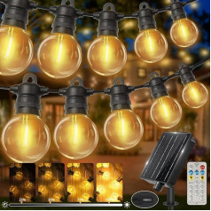 lP68 LED Fairy Lights Outdoor, G40 Light Bulbs, ABS Plastic Fairy Lights, Outdoor Solar Waterproof for Romantic Garden Balcony (Solar 15 m, 25 Bulbs)