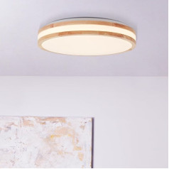 Lightbox LED Wall and Ceiling Light | Diameter 38 cm | Ceiling Light with Wooden Frame from Rubber Tree | for the Living Room | 22 W | 2200 lm | 3000 K | Made of Metal/Wood/Plastic | in Light