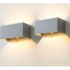 CELAVY LED Outdoor Light with Motion Sensor, 2 Pieces, Up Down Wall Light, IP65 Outdoor Lamp, Outdoor Light, Lamp Wall, Outdoor Lighting, House Wall, Light Grey