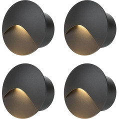 FWoche Stair Lighting Stair Light Round, 3 W Warm White 3000 K IP44 LED Wall Light Wall Lighting Stair Lighting Indoor with Flush-Mounted Box Aluminium Waterproof 230 V Pack of 4