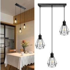 HiBay Pendant Light Black E27 Pendant Lamp Living Room 3 Bulbs Dining Table Lamp Hanging Vintage Iron Cage Lampshade Pendant Light for Living Room Bedroom Max. 60 W Bulb Not Included