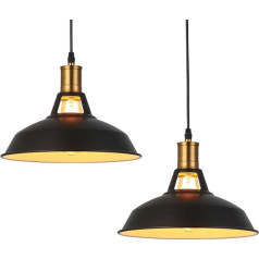 MAXDUYU B0B38FV4J6 Retro Pendant Light, Vintage Industrial Style, Black Metal Ceiling Light, E27 Socket, Pendant Light for Dining Room, Kitchen, Restaurant, Diameter 27 cm, Pack of 2