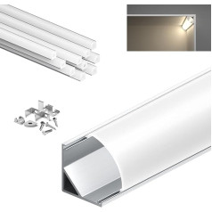 KOSOOM 1M LED Corner Profile Suitable for Strips with Metal Clip Cover Matt Dustproof Scattering Layer Each Pack of 10 Surface Mount Maximum Width of LED Strip 10 mm