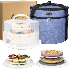 Arineng 12 Inch Cake Carrier with Lid & Handle BPA-Free Cake Transport Container, Includes Insulated Bag, Cupcake & Pie Holders for Secure Dessert Delivery (Fits 7