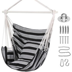 Goutime Swing Chair Large Hammock Chair Soft Cotton with 2 Seat Cushions Cushions with Carry Bag Hanging Swing Outdoor & Indoor Hanging Seat for Adults & Children up to 330 lbs (Grey Stripes)