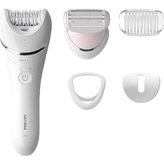 Philips Series 8000 Wet and Dry Cordless Epilator for Legs and Body with 5 Accessories + Razor Head - BRE710/01 - White