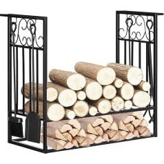 HOMCOM Firewood Stand with Fireplace Tools, Firewood Rack, Firewood Rack, Firewood Tool, Steel, Black, 75 x 30 x 60 cm
