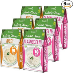 6 x Slendier Organic Konjac Noodles, Sample Pack Energy, 3 x Glass Noodle Style 250 g + 3 x Rice-Style 250 g, Shirataki Pasta, Organic Quality