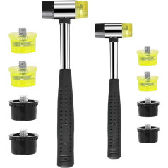 Ragyzity Gummihammer, 2 Stück, 25 mm/35 mm, doppelseitig, weich, mit 8 Ersatzköpfen, rutschfester Gummigriff, austauschbar für Lederhandwerk, Uhren, Schmuck, Bodenbeläge