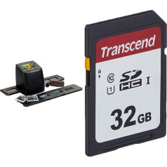 Technaxx DigiScan DS-02 Scanner for Negative Films and Slide Films (SD Card Slot, 6.1 cm (2.4 Inch) TFT Display, USB 2.0) & Transcend High Speed 32GB SDHC Memory Card Class 10, UHS-I U1 TS32GSDC300S-E