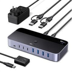 UGREEN 10Gbps USB Switch 2 in 7 Out USB C Switch with 3C4A Ports, Power Supply, Remote Control and 2xC to A/C Cables, Compatible with Mac Mini M4/M4 Pro, MacBook Air M4, Windows etc.