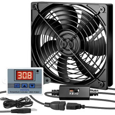 RUIZHI USB PC Fan 120 mm 5 V, Case Fan with Digital Temperature Control, Fan USB Dual Ball Bearings - 3 Adjustable Speeds PC Fan CPU Cooler for PS5/Laptop/TV Box/AV Cabinet/Router