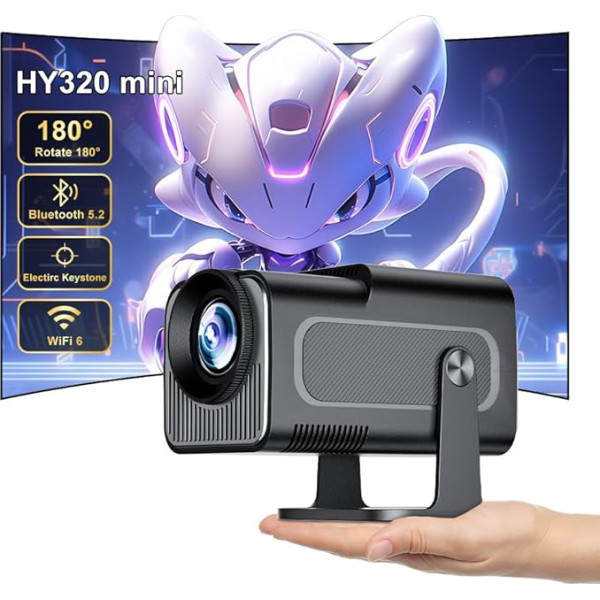HY320 Mini Projector Full HD Supports 4K Android Outdoor Mobile Phone, Portable Home Cinema Mini Projector WiFi Bluetooth 1080P, 180 Degree Rotation, Portable Projector Ceiling with TV Stick/USB