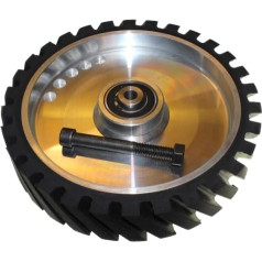 300 x 50 mm Rubber Contact Wheel Belt Grinder Tooth Surface Aluminium Core - With 12 mm Shaft - Ready for Assembly