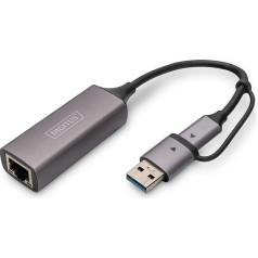 DIGITUS USB Network Adapter - 2.5 Gbit/s - RJ45 to USB 3.1 - Includes Type-A Adapter - Full Duplex - Auto MDI-X - Grey