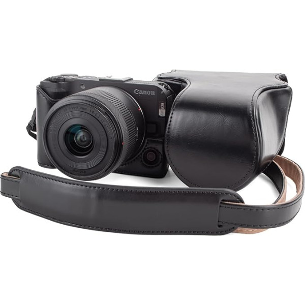 MUZIRI KINOKOO Canon EOS R50V Camera Case, PU Leather Case for EOS R50V/R50V Digital Camera with RF-S14-30mm Lens, Detachable Carrying Case with Adjustable Shoulder Strap, black
