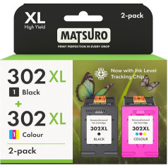 Matsuro 302XL Multipack Printer Cartridges Replacement for HP 302 XL with Chip Compatible with HP Envy 4520 4524 4527 Deskjet 2130 3630 3636 Officejet 3830 3831 3835 (1 x Black, 1 x Colour)