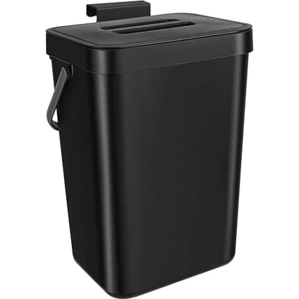 CYEER 12L Hanging Trash Can, 3.2 Gallon Trash Can with Lid Under Sink, Trash Can for Kitchen, Hanging or Sticking on Cabinet Door, Wall Mounted Trash Can for Kitchen, Bathroom -