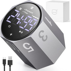 MIAOKE Pomodoro Timer - Aluminum Alloy Frosted Metal LED Large Digital Screen Auto Rotated Display Focus at Work and Study Office Living Room - Grey