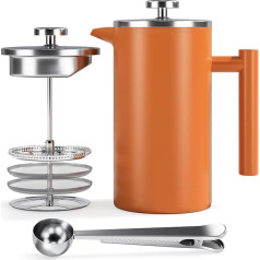Enfmay French Press, Stainless Steel Coffee Maker French Press 1L with 4-Layer Filter System, Double-Walled Insulated Coffee Pot, Thermal Coffee Pot, Suitable for Home Office, Travel and Camping, with