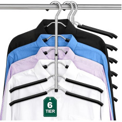 3 Pack Space Saving Hangers, ZriEy 6-Tier Foldable Non-Slip Hanger with Foam Padded, Metal Hangers, T-Shirt Hangers, Closet Organiser and Storage