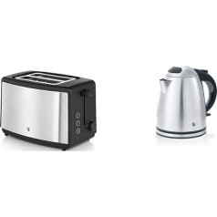 WMF Bueno Edition Toaster Stainless Steel, Double Slot Toaster with Bun Attachment, 2 Slices, 7 Browning Levels, 800 W & Stelio Stainless Steel Kettle 1.2 L, Electric Kettle, 2400 W