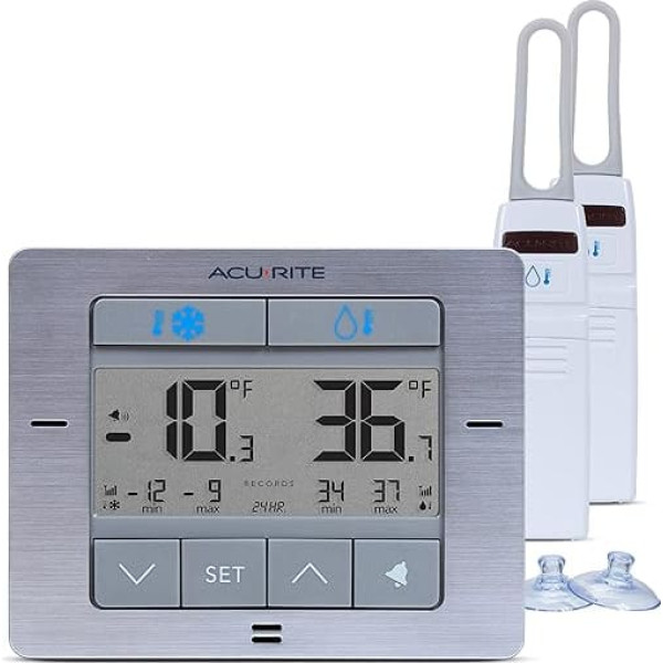 AcuRite Digital Wireless Fridge Freezer Thermometer with Alarm Max Min Temperature for Home and Restaurants (00515M) 10.8 x 9.5cm