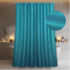 Teal Glitter Shower Curtain:Turquoise Aqua Sparkly Shimmer Shimmer Shower Curtain for Bathroom Anti-Mould Water Resistant Washable Polyester Shower Curtain for Wet Room 183 x 200