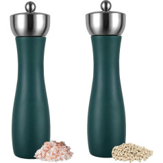 Gevvnss Wooden Salt and Pepper Mill, Set of 2, 8 Inch Manual Salt and Pepper Mill, Salt Mill Refillable for Home Kitchen Use, Dark Green