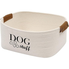 Geyecete Square Dog Toy Storage Basket, Cotton Rope Weave, Storage Container for Pet Toys and Accessories, Dog Clothes Beige