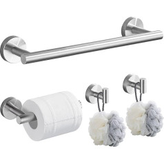 Hoomtaook 4 x Towel Rail Stainless Steel Wall Mounted Bathroom Towel Rail 40 cm Toilet Paper Holder 2 Towel Hooks Brushed Nickel