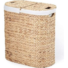 Seville Classics Premium Natural Handwoven Portable Laundry Basket with Carry Handles, Household Storage for Clothes, Bedding, Sheets, Toys, Water Hyacinth, Oval Basket