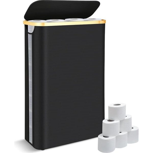 Toilettenpapier-Aufbewahrung, 50 l Toilettenpapier-Aufbewahrung für bis zu 24 Rollen, multifunktionaler großer Korb mit Seitenfenster, Badezimmer-Organizer mit Deckel, freistehender Box