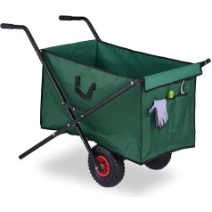 Relaxdays Wheelbarrow, Folding Garden Trolley, 160 L, with Handles & 2 Pneumatic Tyres, up to 50 kg, Garden Transport Trolley, Green