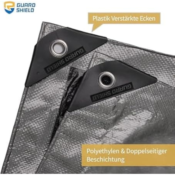 GUARD SHIELD Tarpaulin with Eyelets, Waterproof, 6 m x 8 m, Grey Silver / Black, Multifunctional Polyester Tarpaulin, 120 g/m² Fabric, Protective Tarpaulin, All-purpose, Tear-Resistant, UV-Stabilised