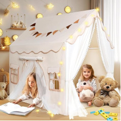 Herenear Children's Tent with 2 Entrances, Indoor Play Tent with Lights and Tent Mat, Playhouse, Children's House Inner Bed Tent, Tent Nursery Decor for Toddlers from 3 Years
