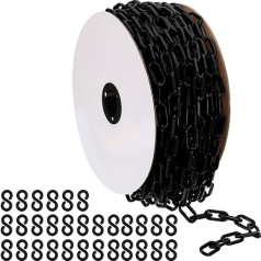PATIKIL Plastic Chain, 120 Feet Safety Barrier Chain for Human Control, 1/4 Inch (6 mm) Black Plastic Chain Connectors for Queues, Parking Lots, Fences