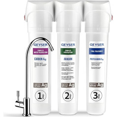 GEYSER SMART Compact Under-Sink Water Filter with 3-Stage Cartridges, Aragon + Catalon, Water Filter Drinking Water, Easy Assembly, Complete Set with Tap (12 Months Filter Life)
