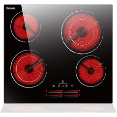 Karinear Ceramic Hob 60 cm with Light Strip Slider, Glass Ceramic Hob 4 Plates with Dual Ring Cooking Zones, Hob 4 Hobs Installation with Child Lock, Timer, 220-240 V, 6600 W