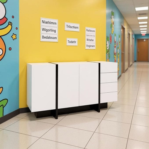 HOMYLIN Schüler-Kleiderschrank mit mehreren Fächern, MDF-Spindschrank für Schulflure, Weiß