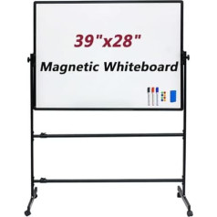 ZXCVBNMQ Mobile trocken abwischbare weiße Tafel, höhenverstellbare Standstaffelei auf Rädern, doppelseitig magnetisch für Büro, Zuhause (70 * 100cm/39 * 28in)