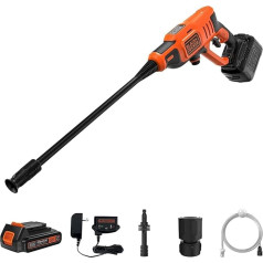 Black+Decker 18V 2Ah Pressure Washer with 1 x 2Ah Battery, Charger and 5 Accessories Included Orange