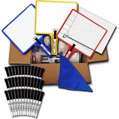 KleenSlate Double-Sided Customizable Whiteboard with Clear Dry Erase Cover for Interchangeable Templates and Graphic Organisers, 36 Microfibre Cloths with Bookbinding Rings and 36 Markers, 36