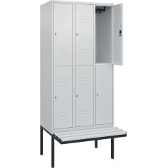 C+P | Doppelstock-Spind Classic Plus Sitzbank | 3 Abteile | lichtgrau | B 900 mm | Zylinderschloss | auskragend | Kunststoff