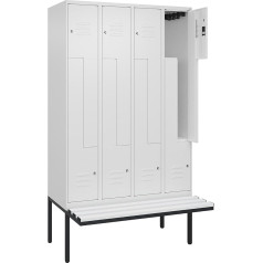 C + P Möbelsysteme C+P | Z-Spind Classic Plus Sitzbank | 4 Abteile | verkehrsweiß | B 1200 mm | Zylinderschloss | auskragend | Kunststoff
